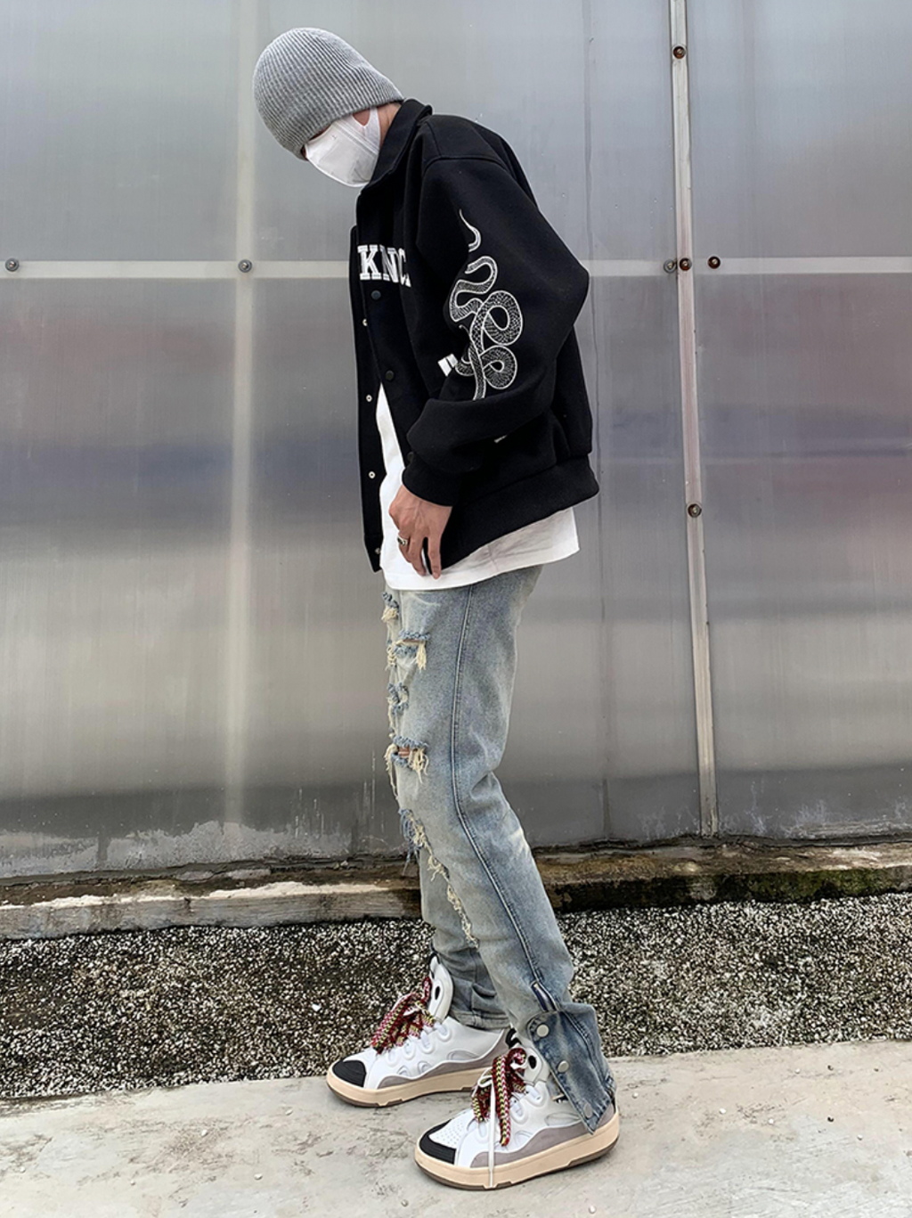 Knock Knock Embroidered Varsity Jacket