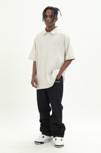 Cashrules Embroidered Loose Black Denim Pants
