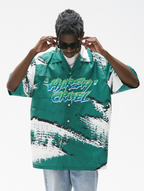 Harsh and Cruel Brush Print Graffiti Font Cuban Shirt