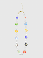 AWE Colored Glass Flower Pearl Necklace