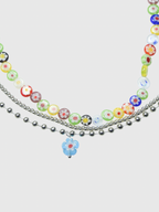 AWE Three Layered Colored Glazed Flower Beaded Necklace