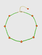 AWE Red Daisy Floral Beaded Necklace