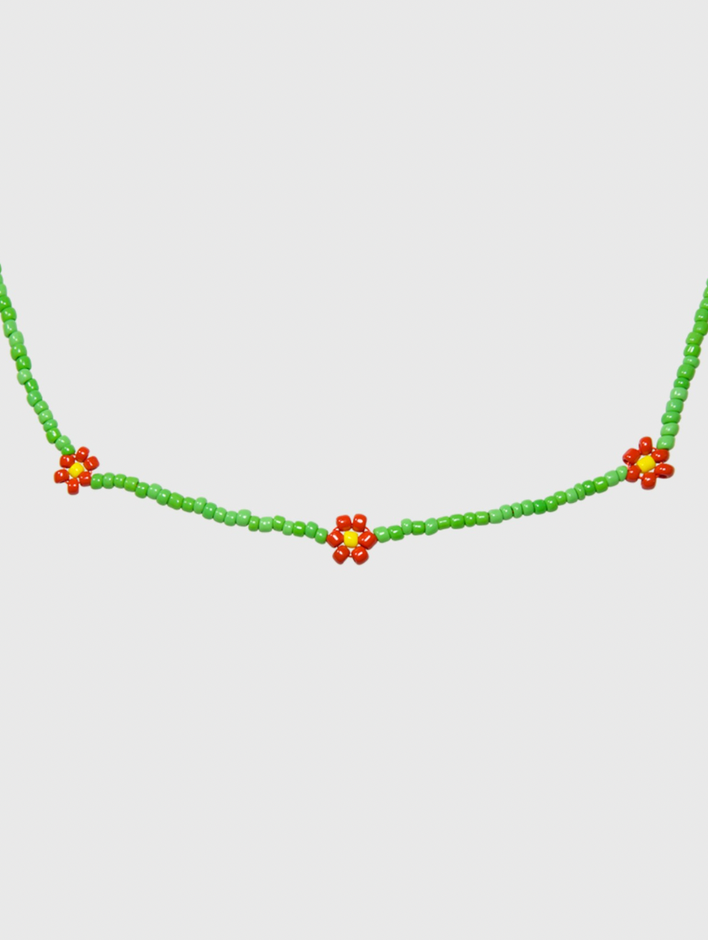 AWE Red Daisy Floral Beaded Necklace