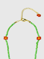 AWE Red Daisy Floral Beaded Necklace