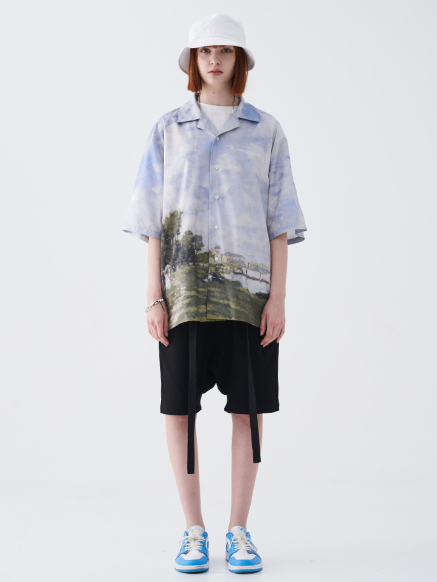 Harsh and Cruel Monet Oil Painting Logo Cuban Shirt