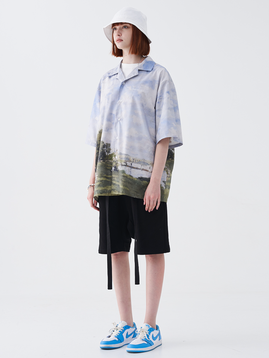 Harsh and Cruel Monet Oil Painting Logo Cuban Shirt