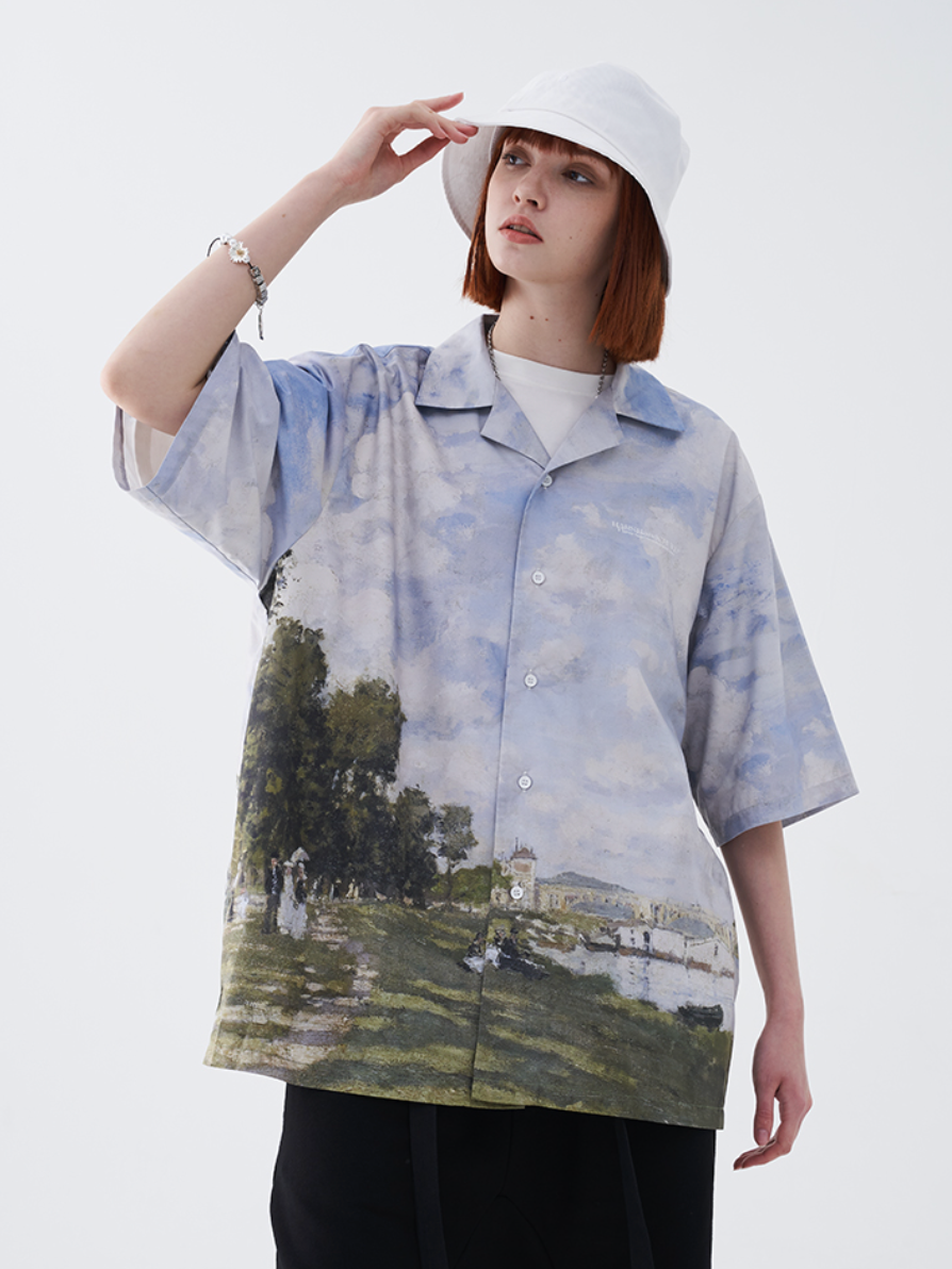 Harsh and Cruel Monet Oil Painting Logo Cuban Shirt