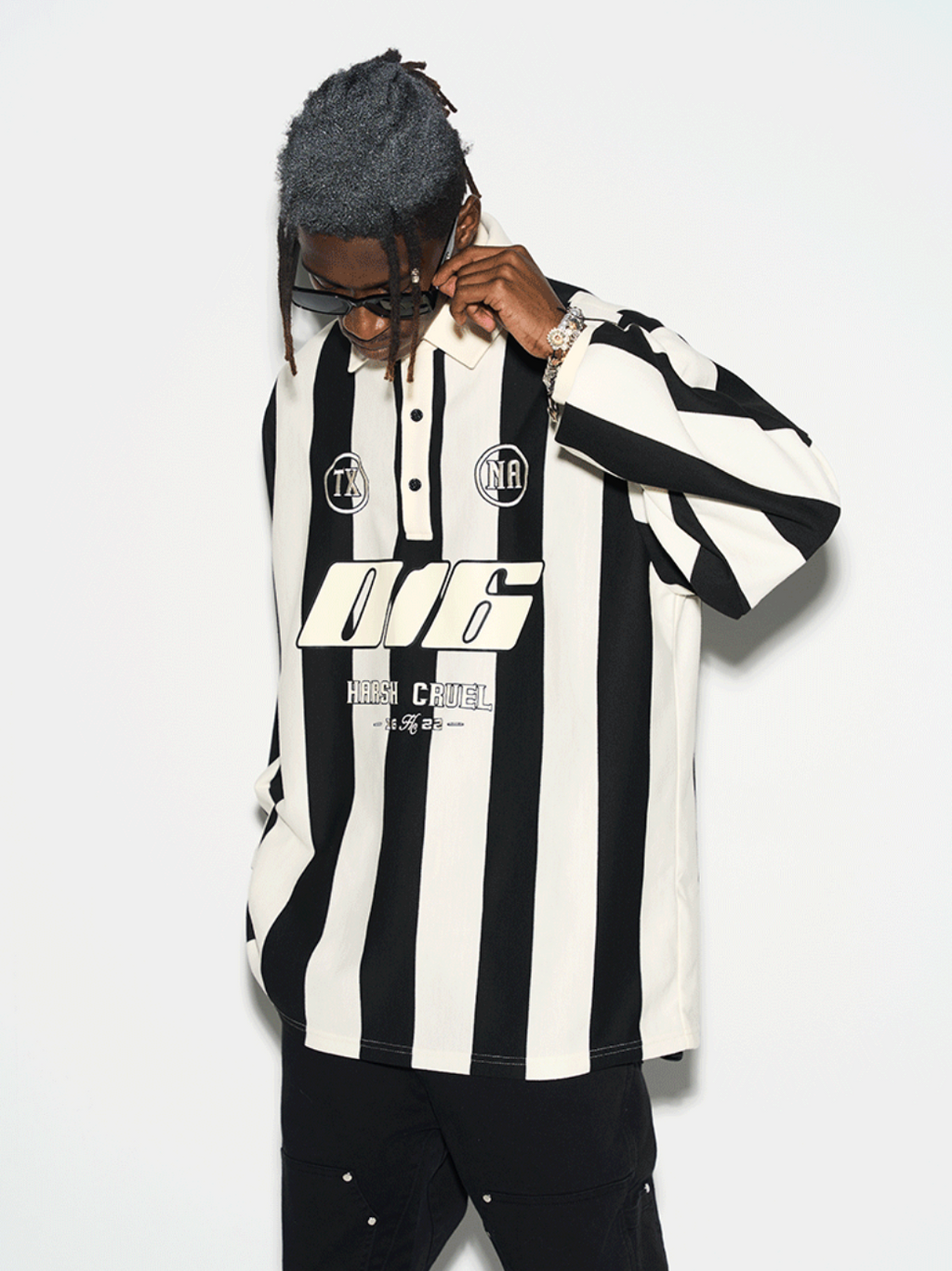 Harsh and Cruel Striped Logo L/S Jersey Shirt