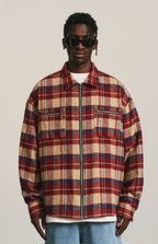 ANTIDOTE Zipper Plaid Embroidered Long Sleeved Shirt