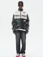 Harsh and Cruel Colorful Lapel F1 Racing Suit Faux Leather Jacket