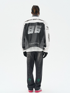 Harsh and Cruel Colorful Lapel F1 Racing Suit Faux Leather Jacket