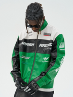 Harsh and Cruel Colorful Lapel F1 Racing Suit Faux Leather Jacket
