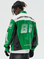 Harsh and Cruel Colorful Lapel F1 Racing Suit Faux Leather Jacket