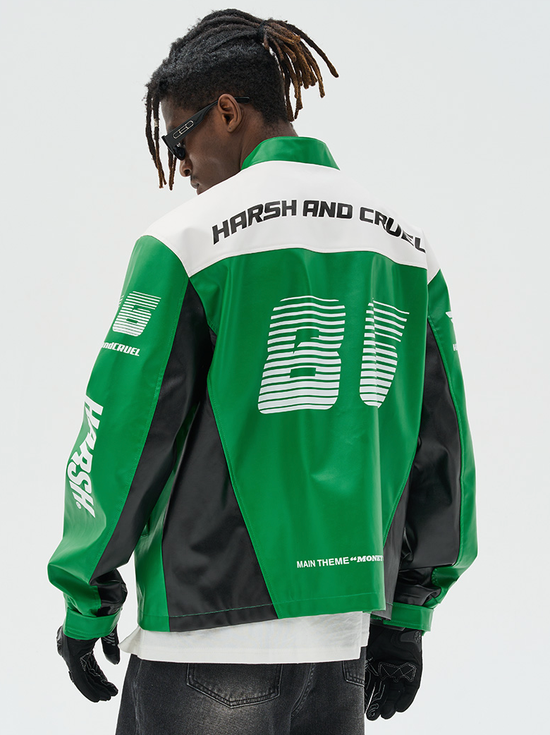 Harsh and Cruel Colorful Lapel F1 Racing Suit Faux Leather Jacket