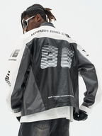 Harsh and Cruel Colorful Lapel F1 Racing Suit Faux Leather Jacket