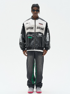 Harsh and Cruel Biker Stand Up Collar Racing Suit Faux Leather Jacket