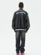 Harsh and Cruel Biker Stand Up Collar Racing Suit Faux Leather Jacket
