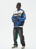 Harsh and Cruel Biker Stand Up Collar Racing Suit Faux Leather Jacket