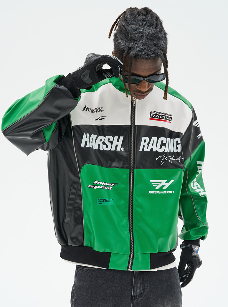 Harsh and Cruel Biker Stand Up Collar Racing Suit Faux Leather Jacket