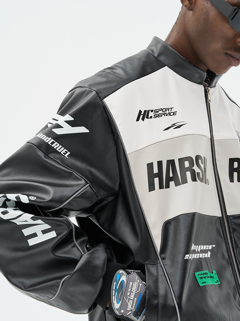Harsh and Cruel Biker Stand Up Collar Racing Suit Faux Leather Jacket
