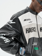 Harsh and Cruel Biker Stand Up Collar Racing Suit Faux Leather Jacket