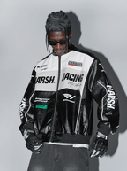 Harsh and Cruel Biker Stand Up Collar Racing Suit Faux Leather Jacket