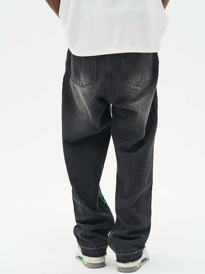 Harsh and Cruel Embroidered Logo Loose Washed Denim