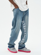 Harsh and Cruel Embroidered Logo Loose Washed Denim