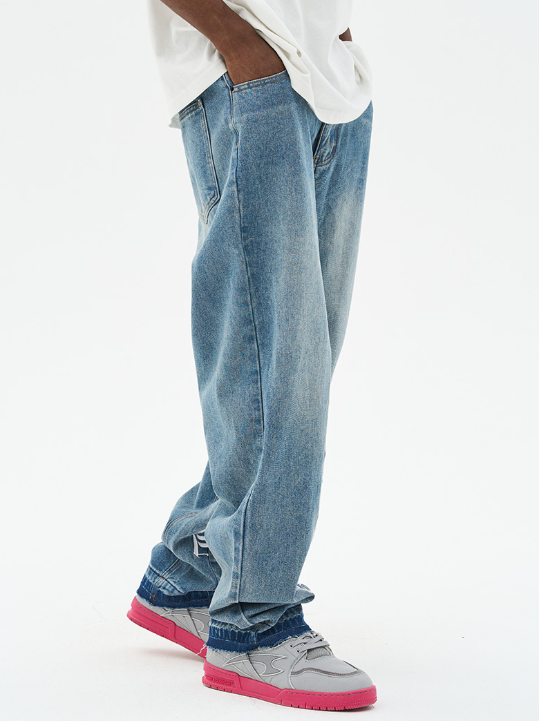 Harsh and Cruel Embroidered Logo Loose Washed Denim