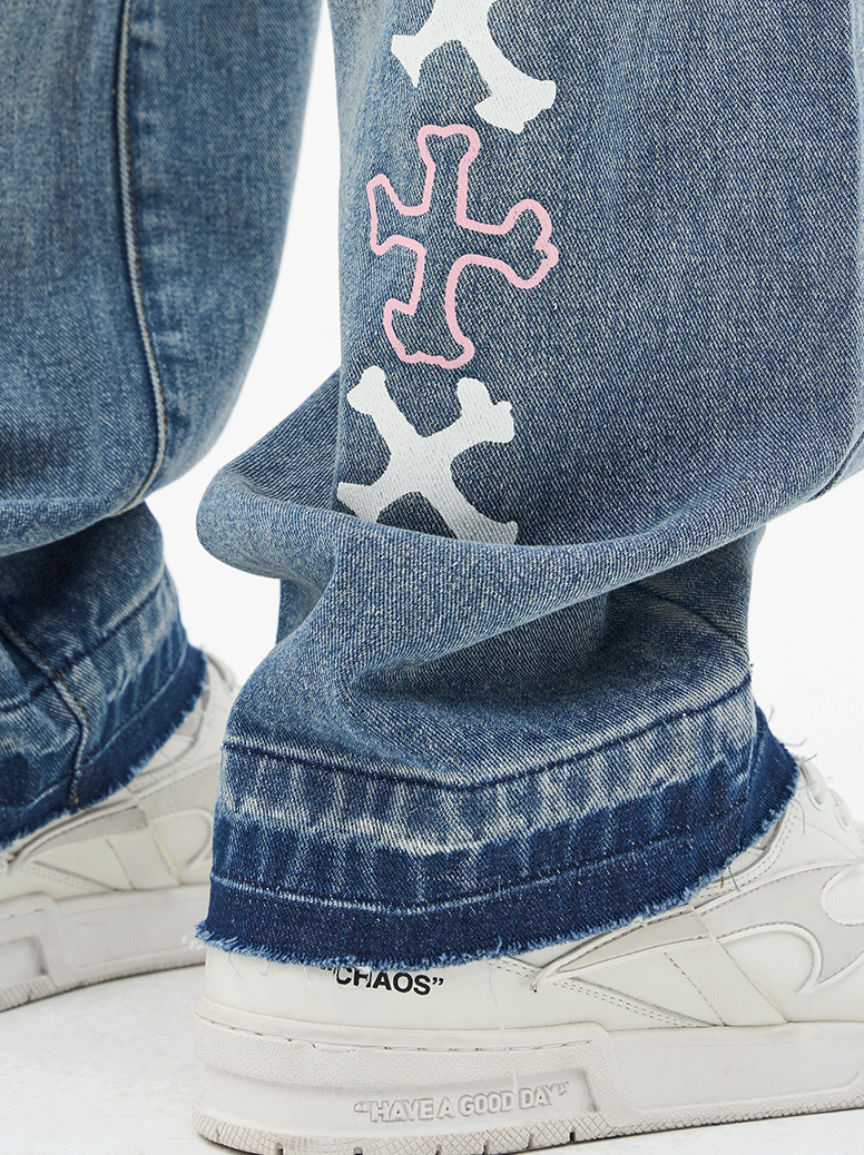 Harsh and Cruel Crosses Printed Denim