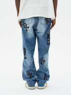Harsh and Cruel Religious Candles Embroidered Denim