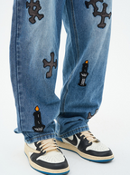 Harsh and Cruel Religious Candles Embroidered Denim