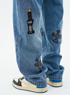 Harsh and Cruel Religious Candles Embroidered Denim
