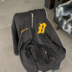 F3F Select B Logo Embroidered Suede Half Zip Hoodie