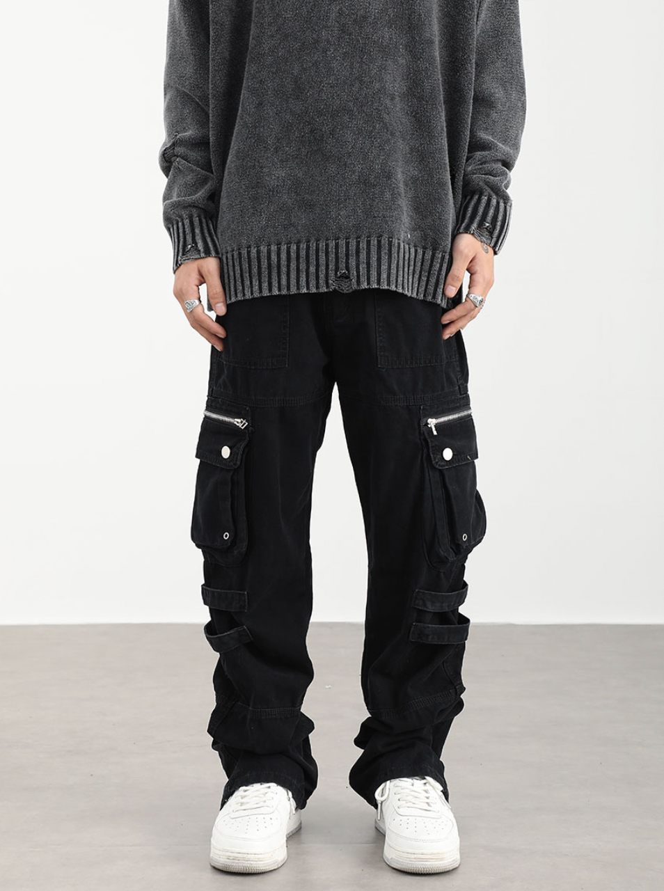 F3F Select Washed Old Multi Pocket Patchwork Work Pants