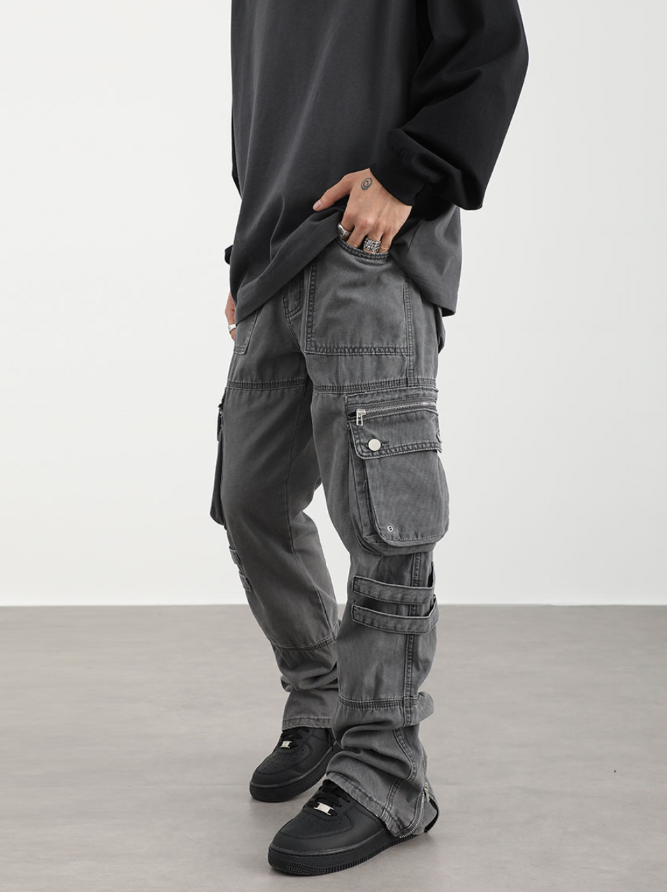 F3F Select Washed Old Multi Pocket Patchwork Work Pants
