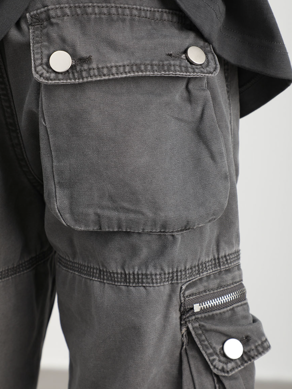 F3F Select Washed Old Multi Pocket Patchwork Work Pants
