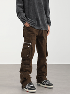 F3F Select Washed Old Multi Pocket Patchwork Work Pants