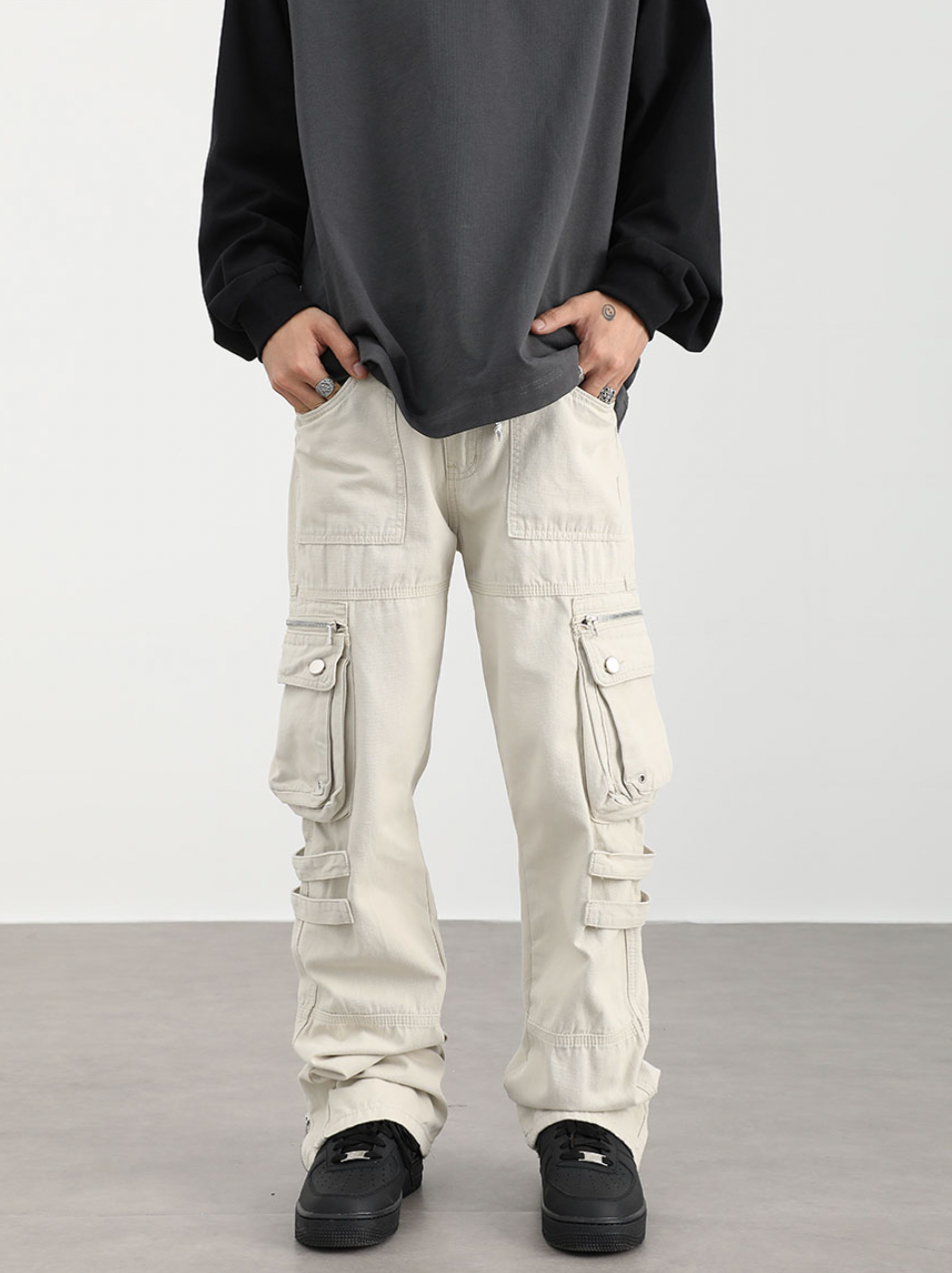 F3F Select Washed Old Multi Pocket Patchwork Work Pants