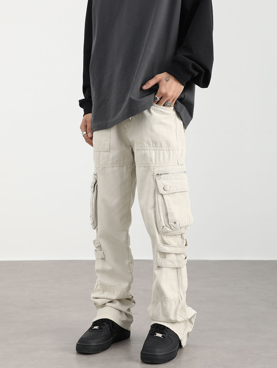 F3F Select Washed Old Multi Pocket Patchwork Work Pants
