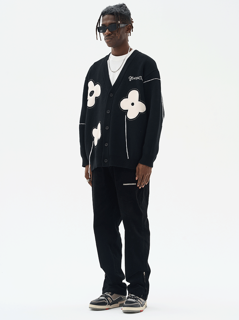 Harsh and Cruel Hand painted Flowers Knitted Cardigan