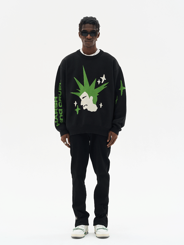 Harsh and Cruel Punk Head Knit Sweater
