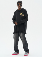 Harsh and Cruel Cartoon Face Distressed Knit Sweater