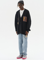 Harsh and Cruel Cartoon Face Knit Sweater Cardigan