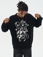 Harsh and Cruel Hand Drawn Flowers Knit Sweater