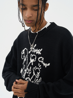 Harsh and Cruel Hand Drawn Flowers Knit Sweater