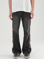 Harsh and Cruel Leather Panel Flared Denim