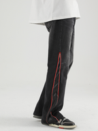 Harsh and Cruel Leather Panel Flared Denim