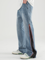 Harsh and Cruel Leather Panel Flared Denim