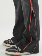Harsh and Cruel Leather Panel Flared Denim